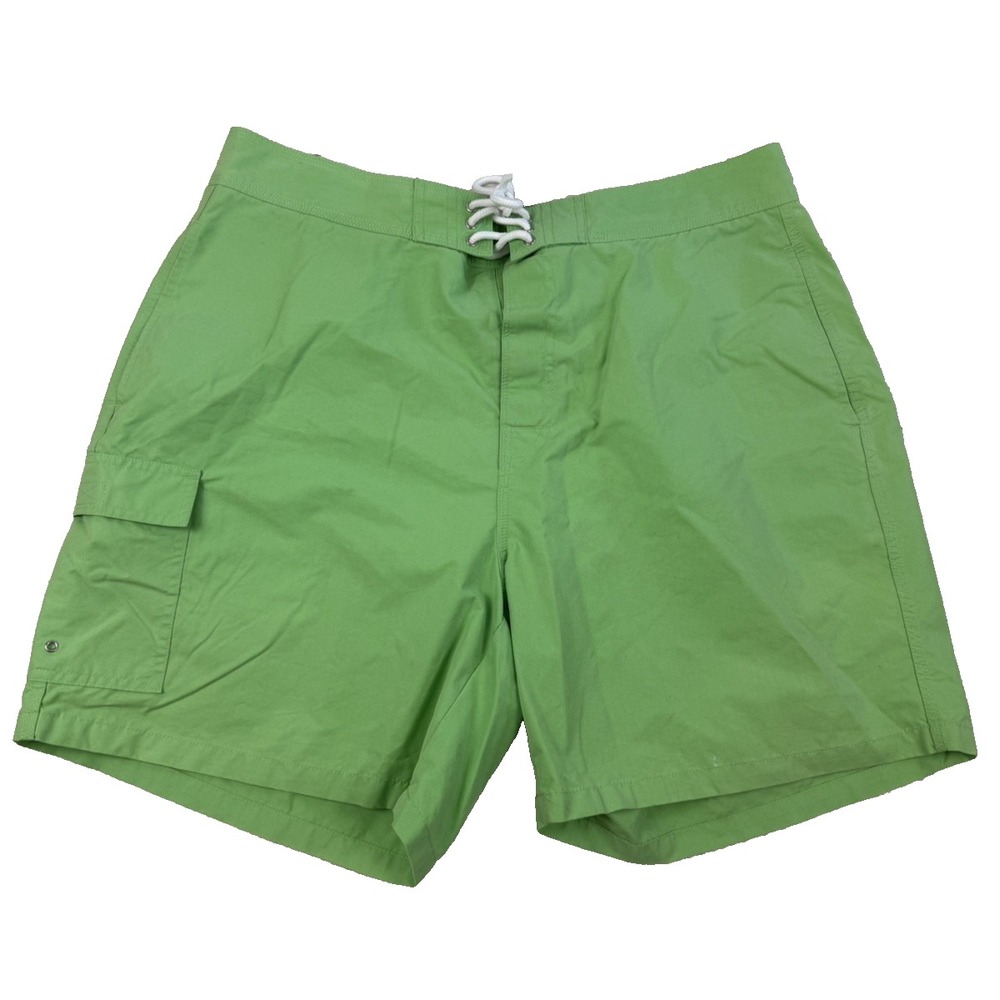 Brooks Brothers Mens Lime Green Lace Up Cargo Swim Trunks Board Shorts Large